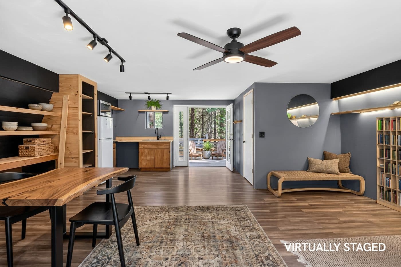 Virtually staged open-plan interior of a Shingletown acreage home