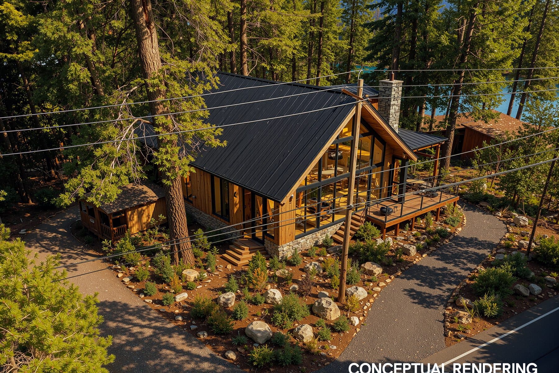 Conceptual rendering of a cabin built on the same Peninsula Drive lot